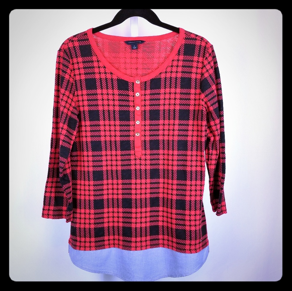 Tommy Hilfiger Red Black Plaid Top